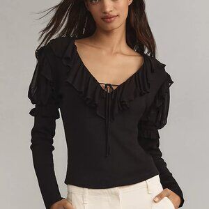 Anthropologie Long-Sleeve Ruffle Top M